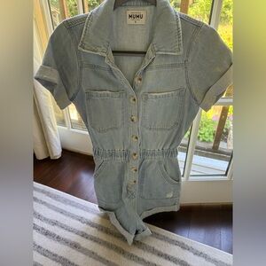 Show Me Your MuMu Sky Blue Denim Romper